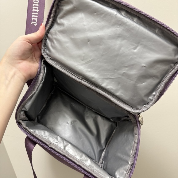 Juicy Couture Purple Velour Cooler Lunch Bag Rhinestone Heart Zipper - Picture 5 of 6